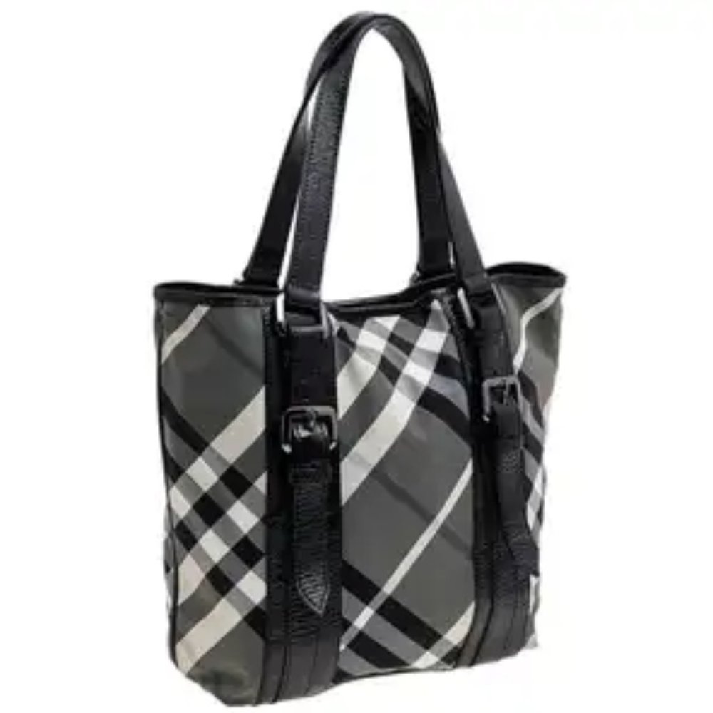 Burberry Black Beat Check Nylon And Patent Leather Lowry Tote - Picture 2 of 16